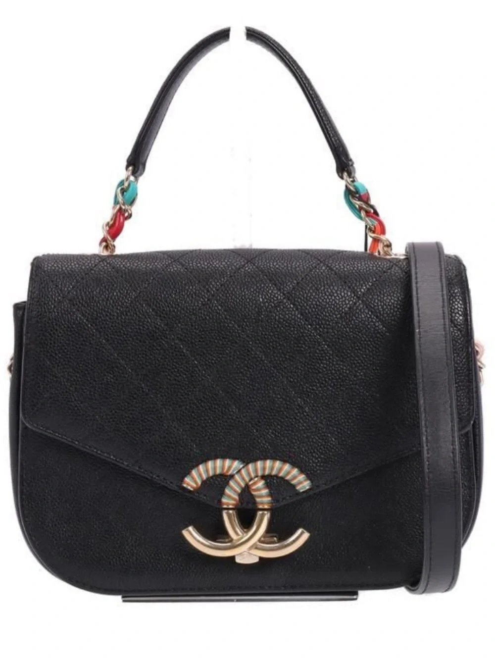 Chanel Black Quilted Caviar Leather “Paris-Cuba” Thread Around Flap Bag